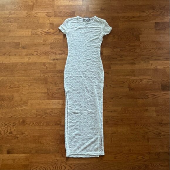 Lioness Lace Maxi Midi Dress Bodycon White Sheer Cover Up Short Sleeve XXS - Picture 1 of 5